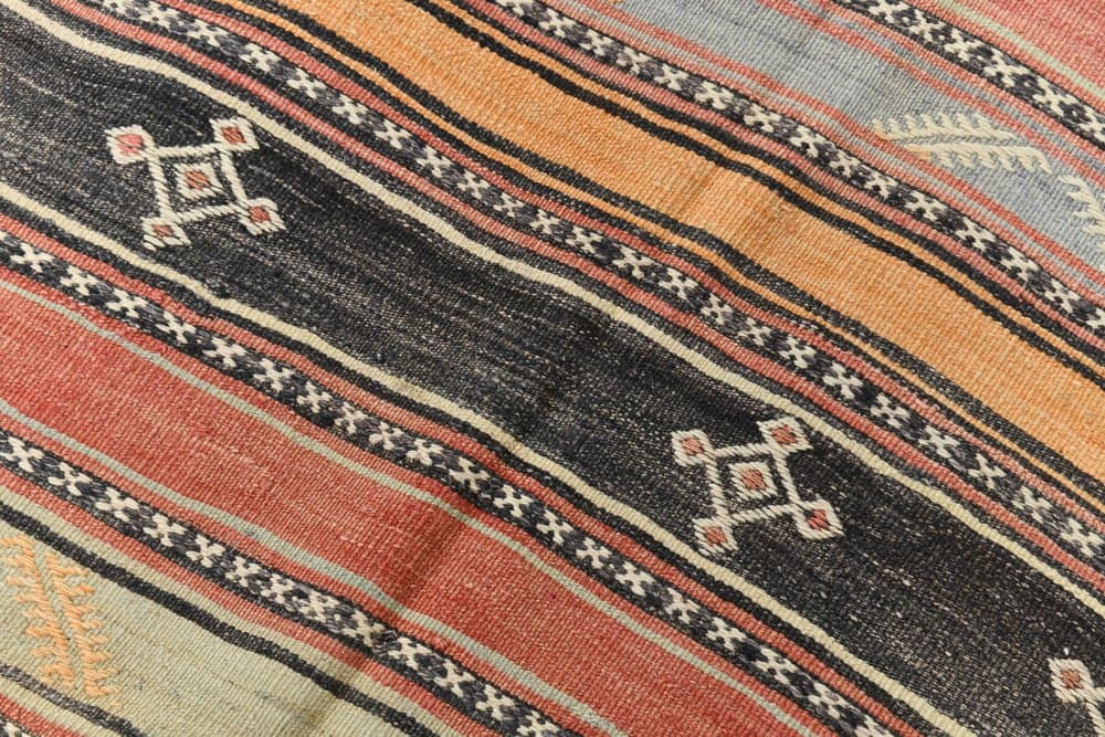 Kilim 158x377 cm, brązowy, zielony, wełna, lata 70. - 215596