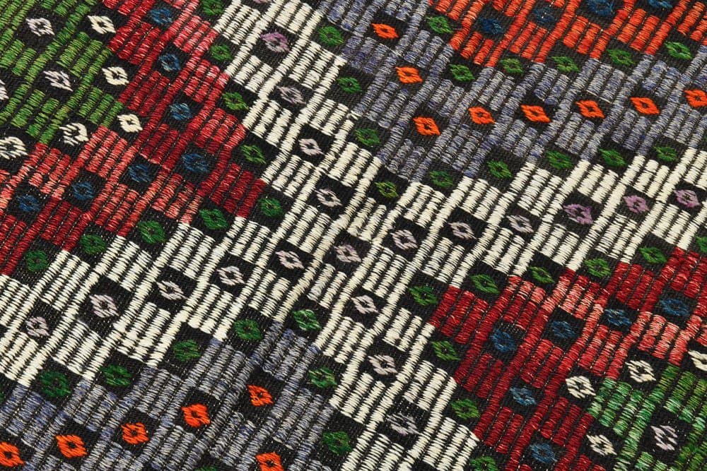 Kilim 186x265 cm, zielony, czerwony, wełna, lata 70. - 215543