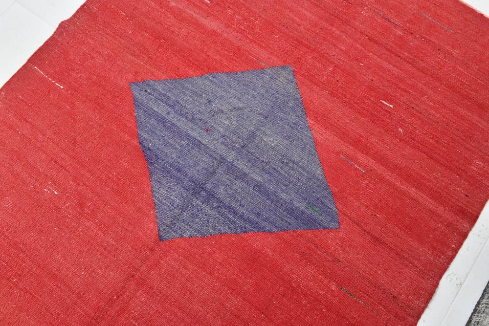 Kilim 172x137 cm, czerwony, zielony, wełna, lata 70. - 215516