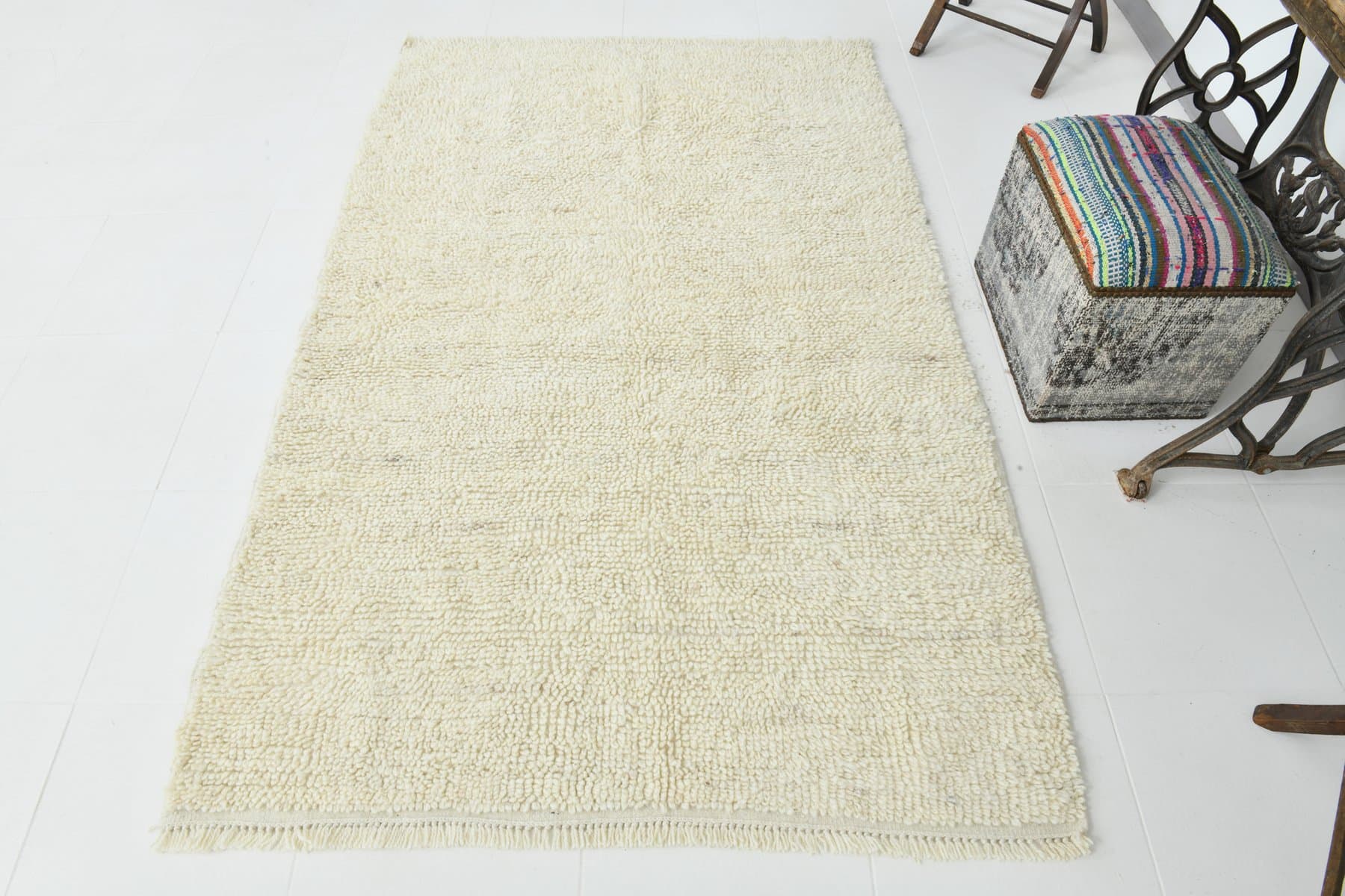 Dywan 211x135 cm, beżowy, wełna, lata 70. - 215462