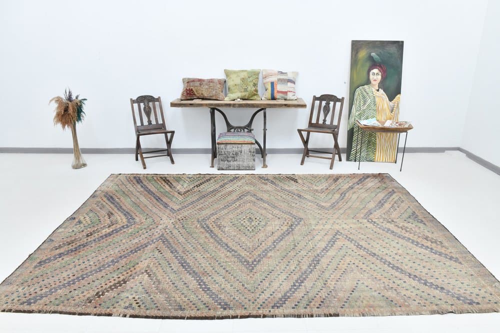 Kilim 225x330 cm, szary, wełna, Turcja, lata 70. - 215437