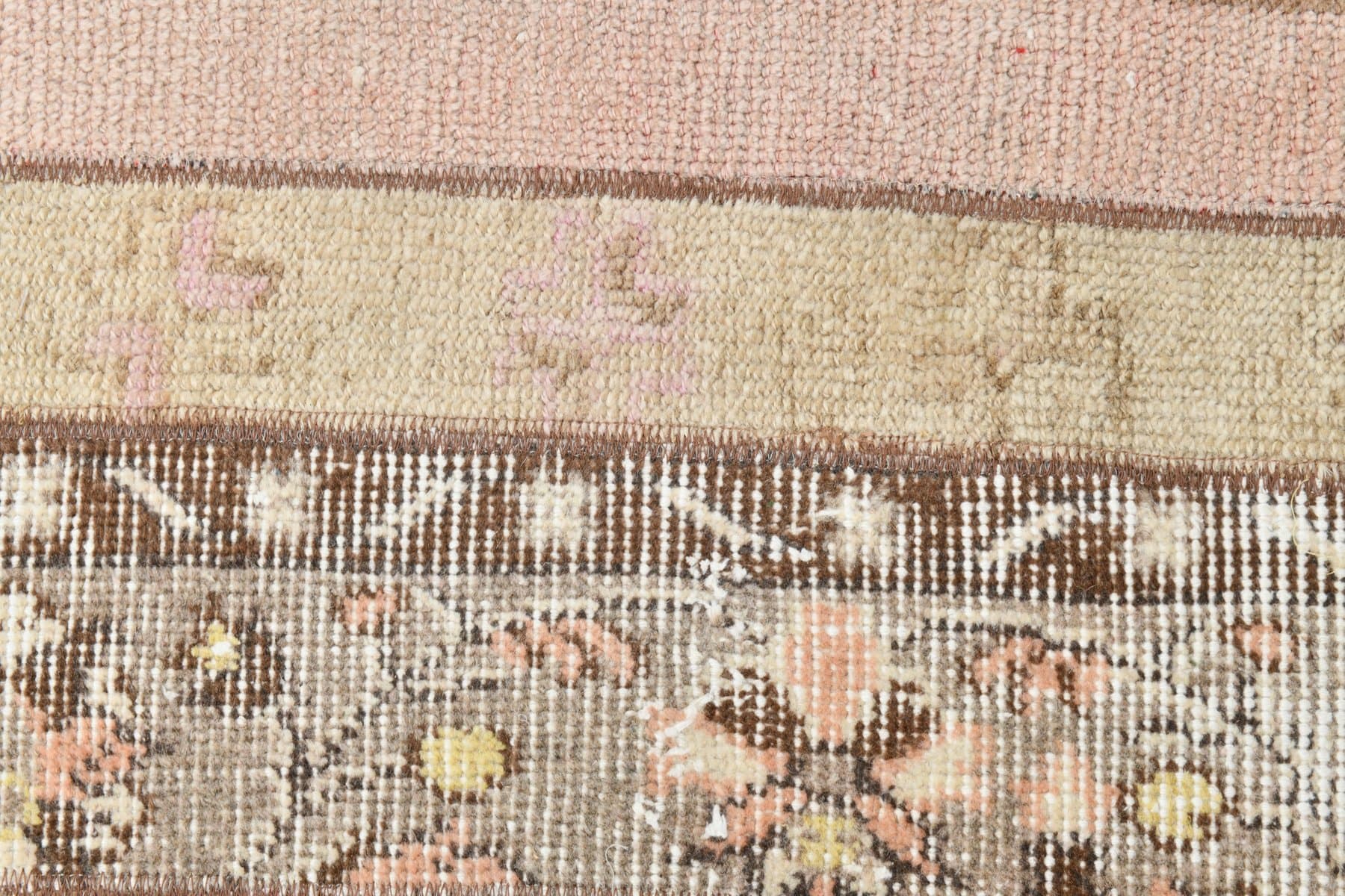 Chodnik 122x57 cm, beżowy, różowy, wełna, lata 60. - 215427