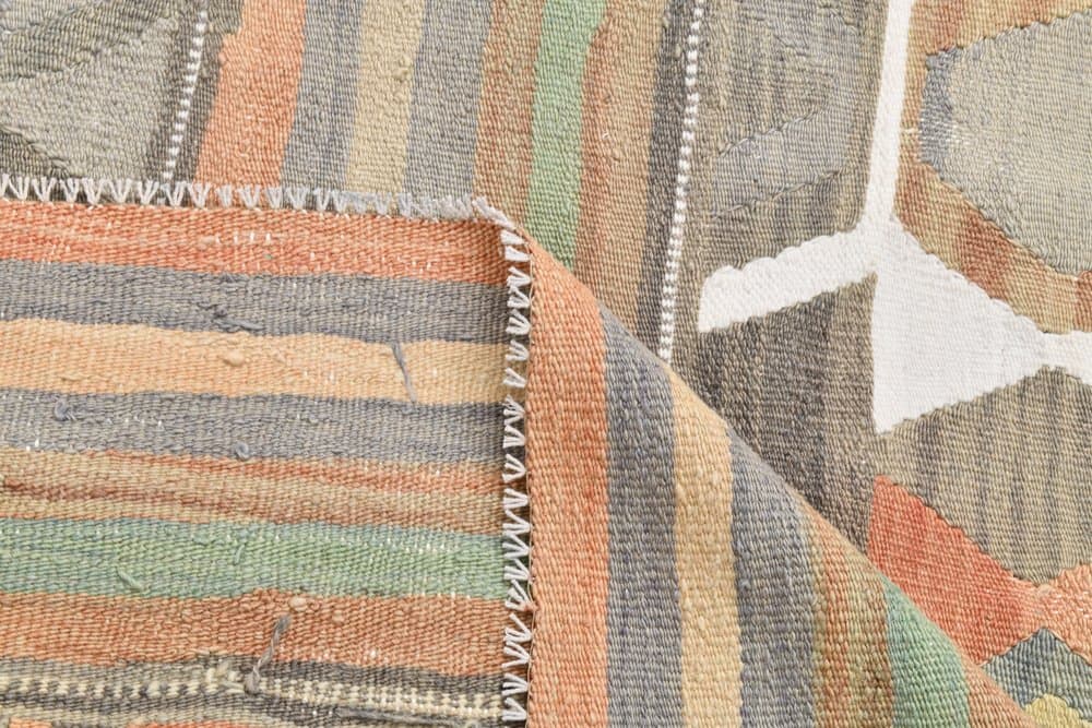 Kilim 186x347 cm, niebieski, szary, wełna, lata 70. - 215408