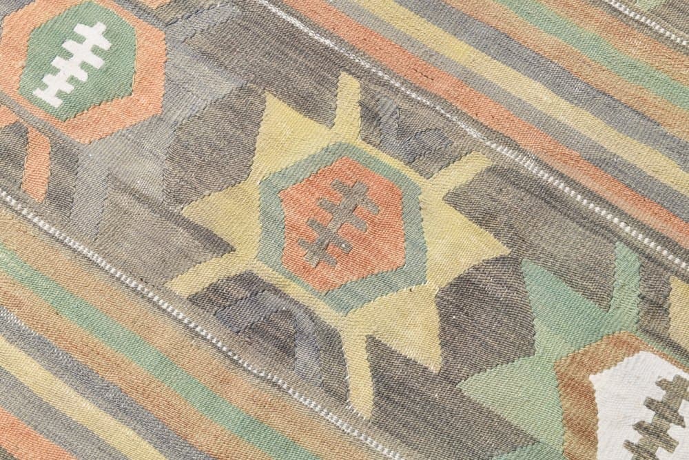 Kilim 186x347 cm, niebieski, szary, wełna, lata 70. - 215414