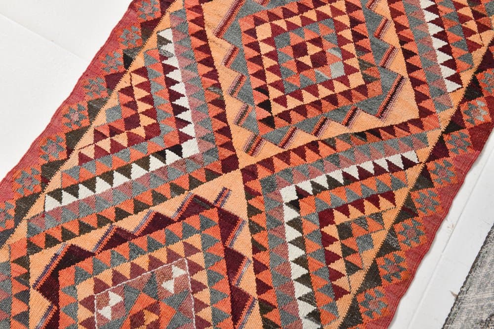 Chodnik 309x88 cm, czerwony, beżowy, wełna, Turcja, lata 70. - 215399