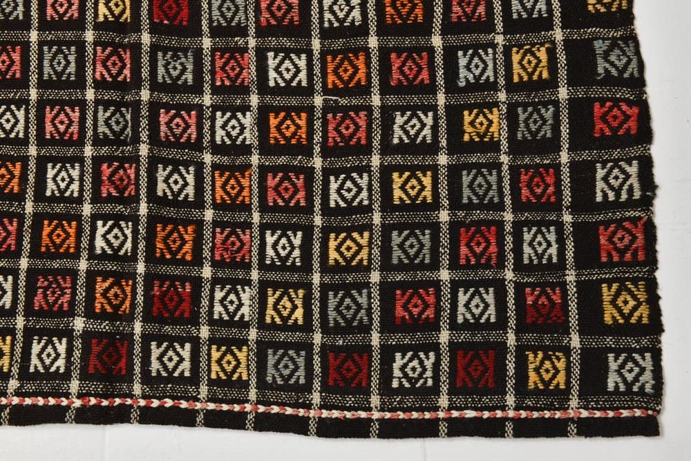 Kilim 140x290 cm, czarny, czerwony, wełna, lata 70. - 215383