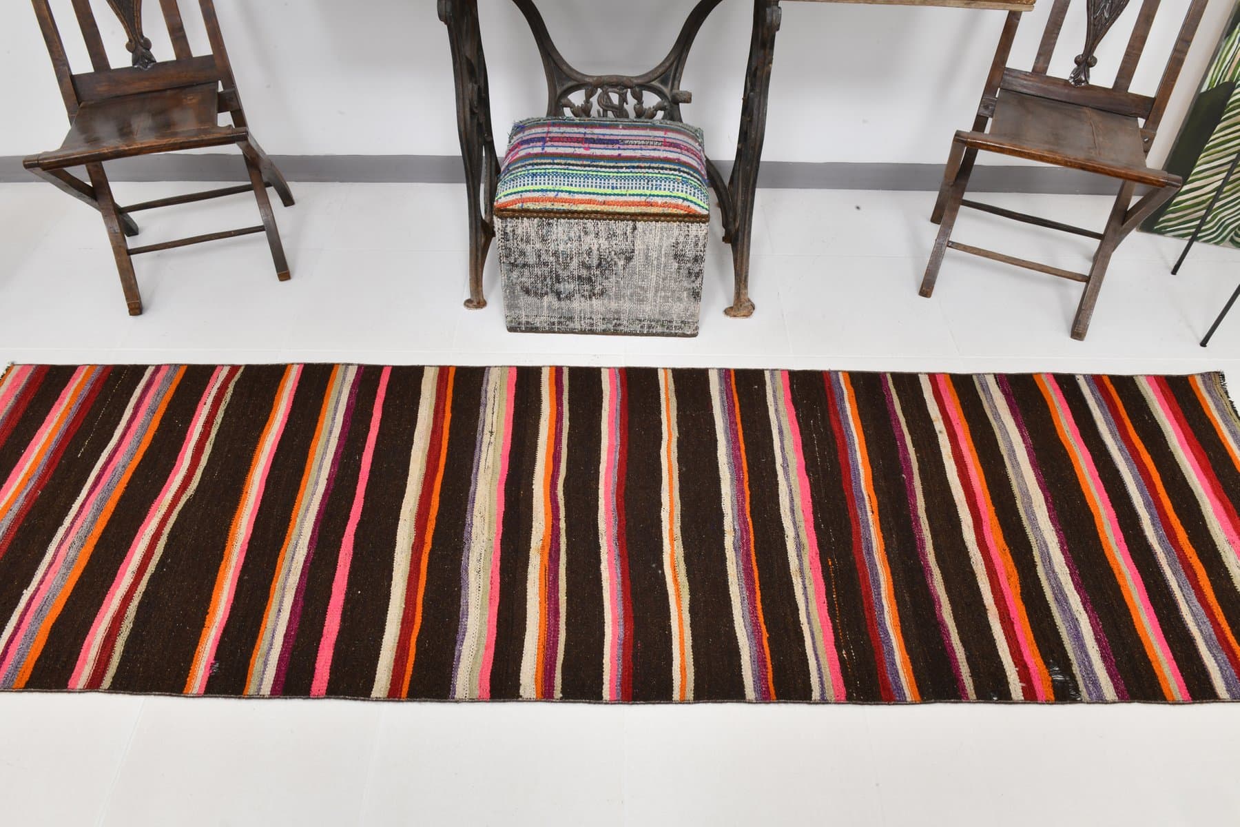 Kilim Runner 283x80 cm, brown, beige, wool, Turkey, 1970s. - 215360