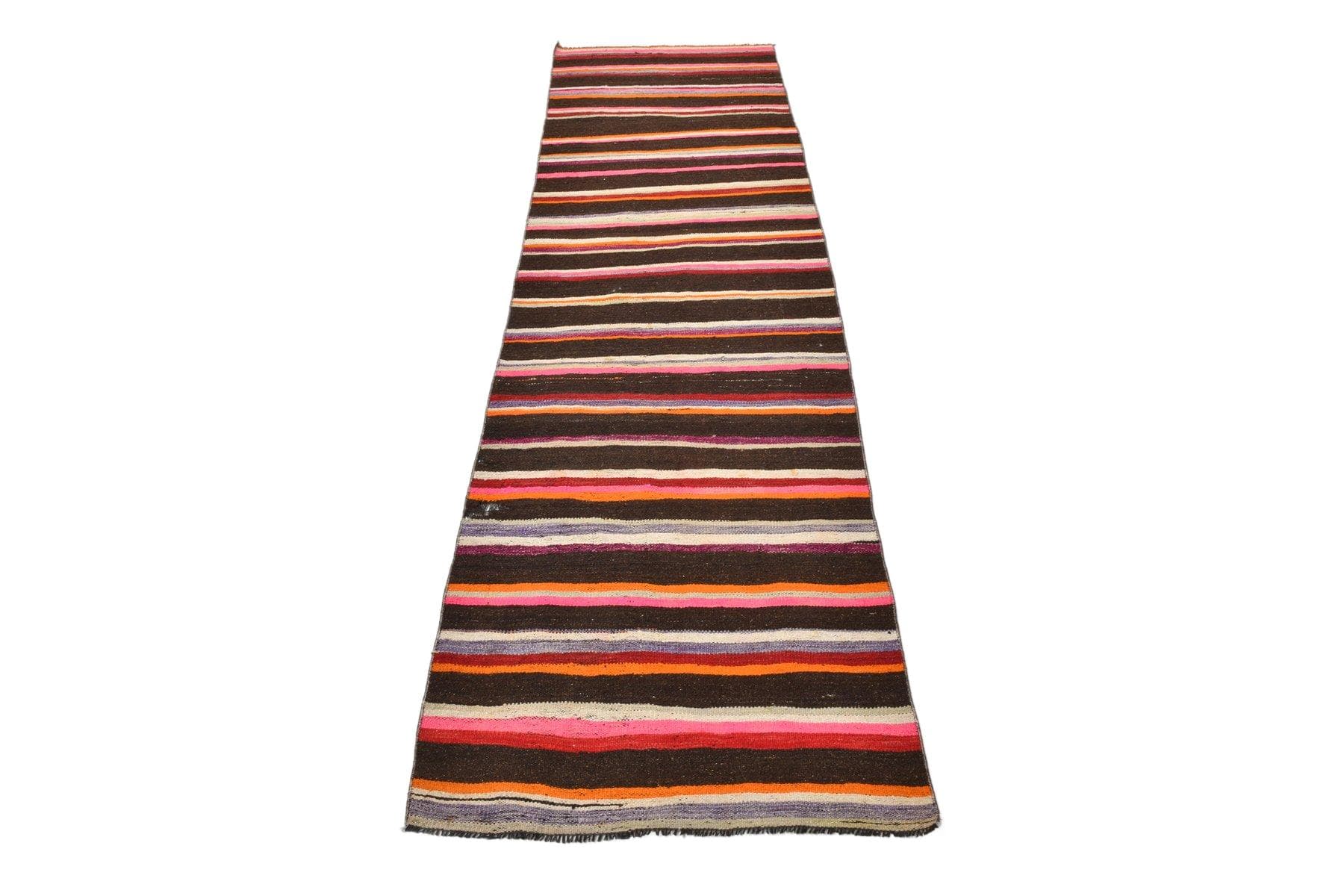 Kilim Runner 283x80 cm, brown, beige, wool, Turkey, 1970s.