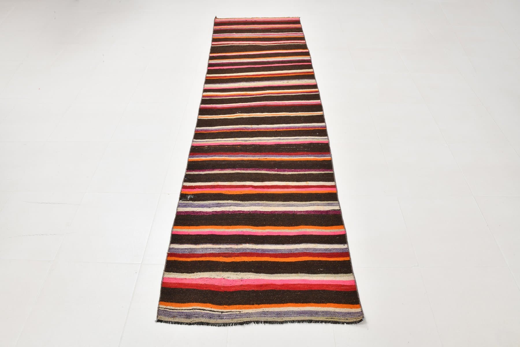 Kilim Runner 283x80 cm, brown, beige, wool, Turkey, 1970s. - 215358
