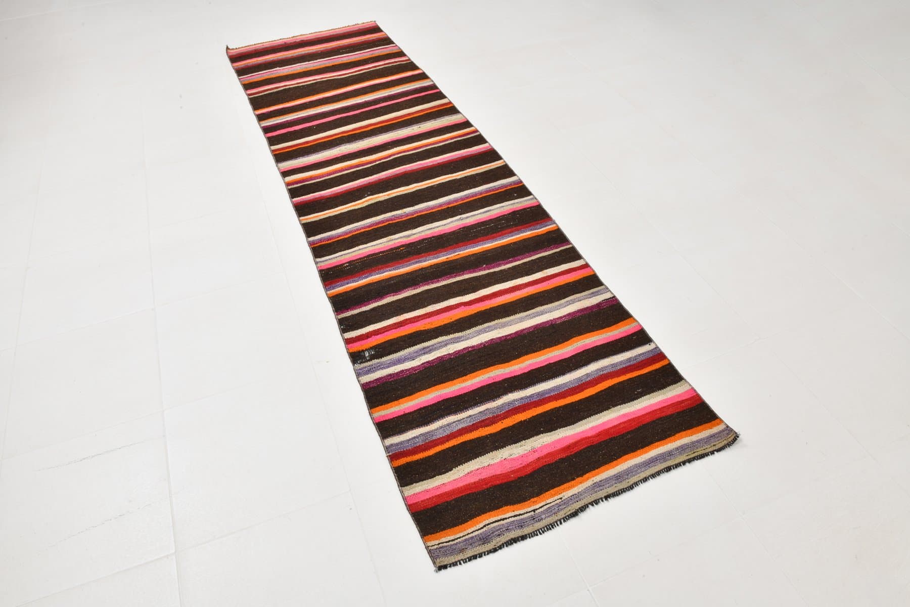 Kilim Runner 283x80 cm, brown, beige, wool, Turkey, 1970s. - 215355