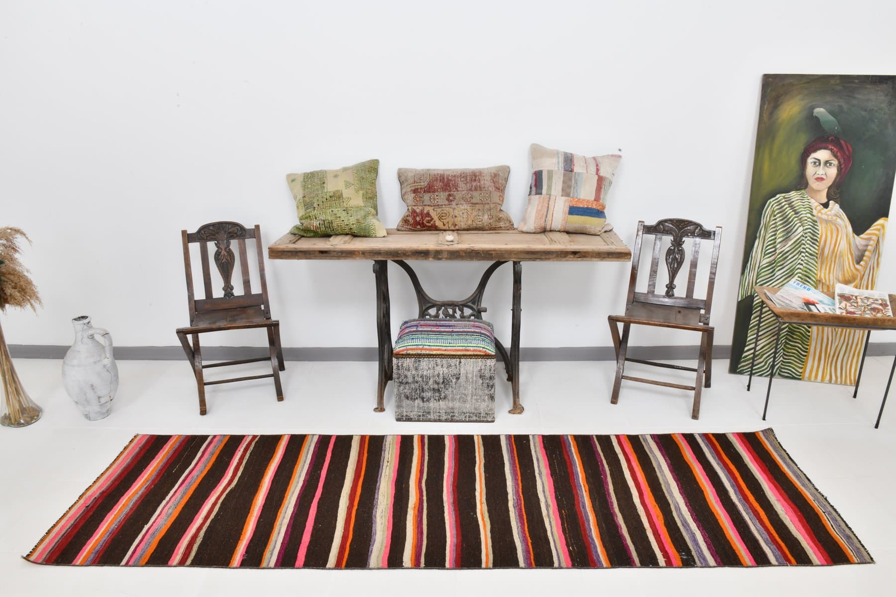 Kilim Runner 283x80 cm, brown, beige, wool, Turkey, 1970s. - 215363