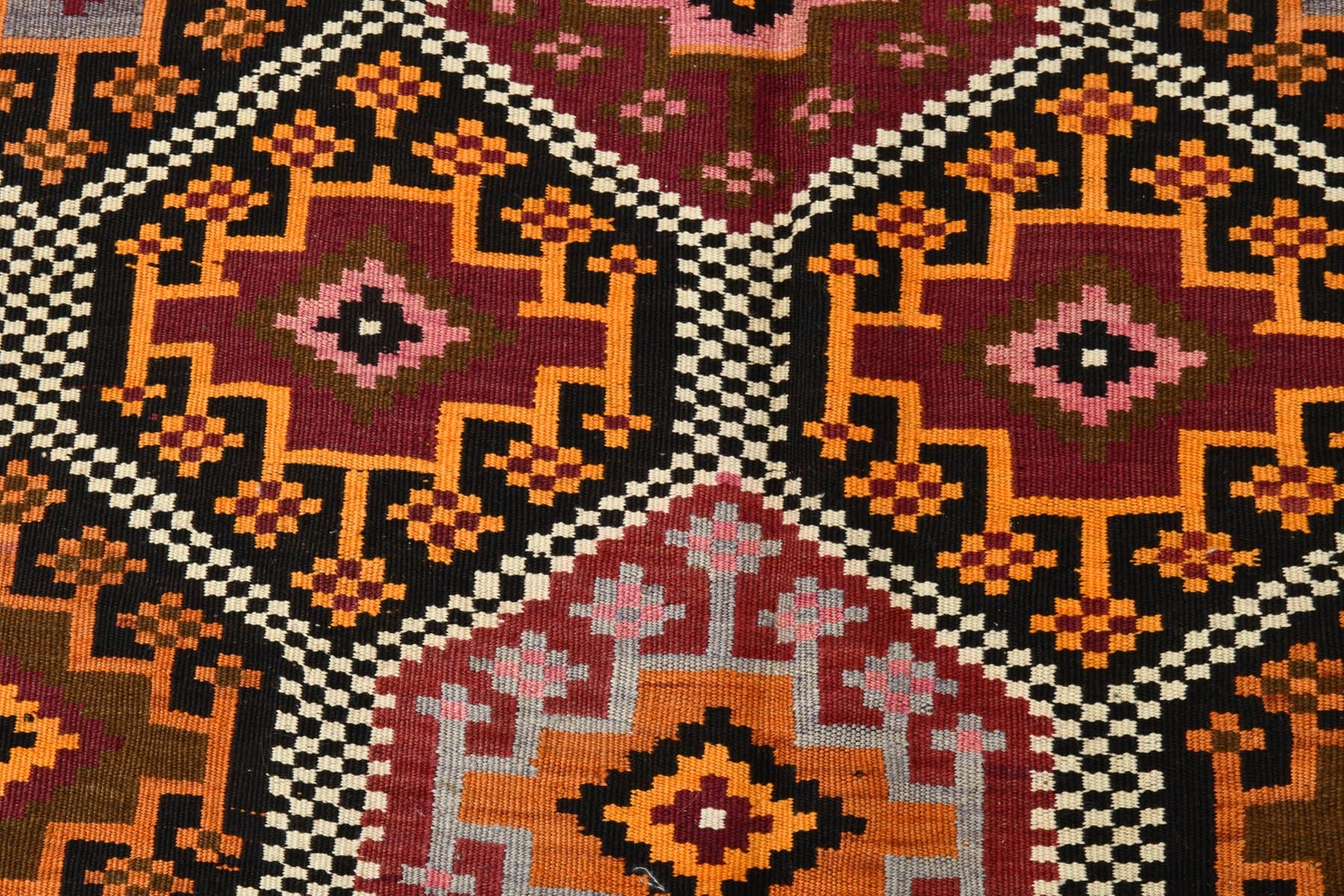 Kilim 126x335 cm, beżowy, czarny, wełna, Turcja, lata 60. - 215318