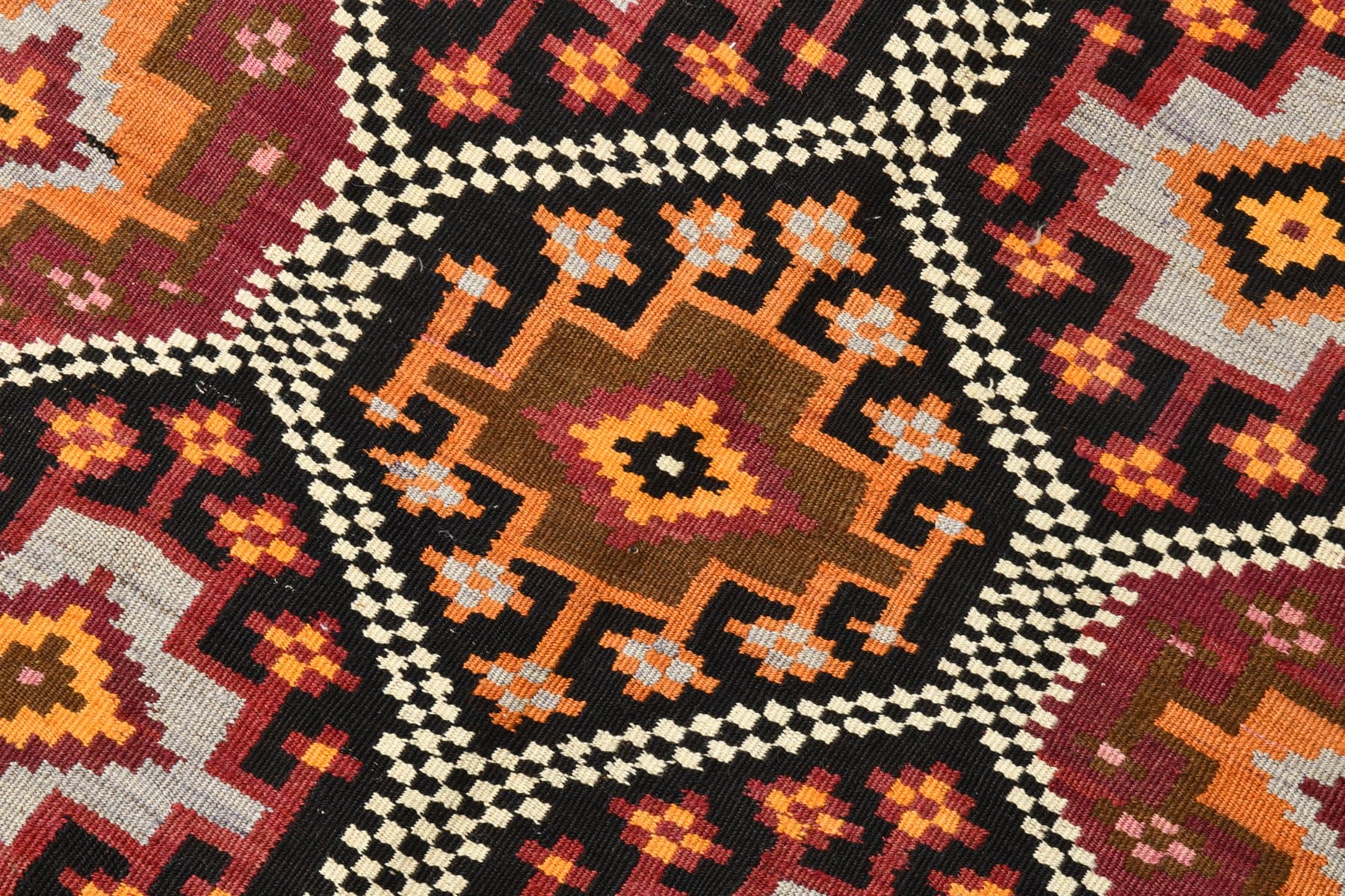 Kilim 126x335 cm, beżowy, czarny, wełna, Turcja, lata 60. - 215326
