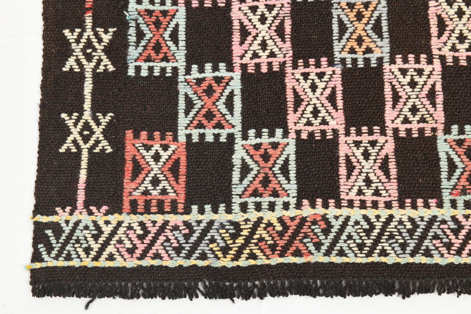 Kilim 144x258 cm, różowy, niebieski, wełna, Turcja, lata 60. - 219413