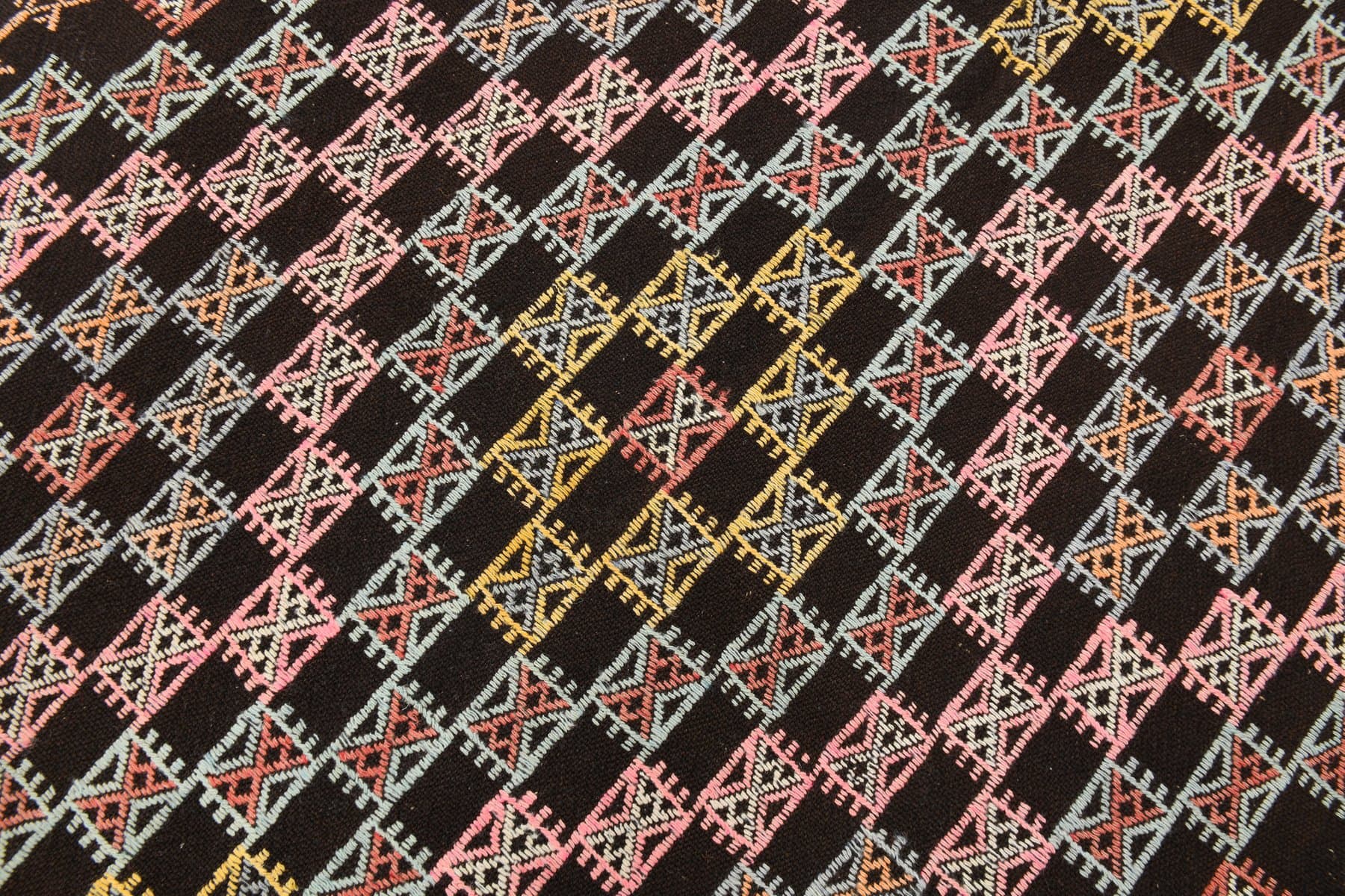 Kilim 144x258 cm, różowy, niebieski, wełna, Turcja, lata 60. - 219410