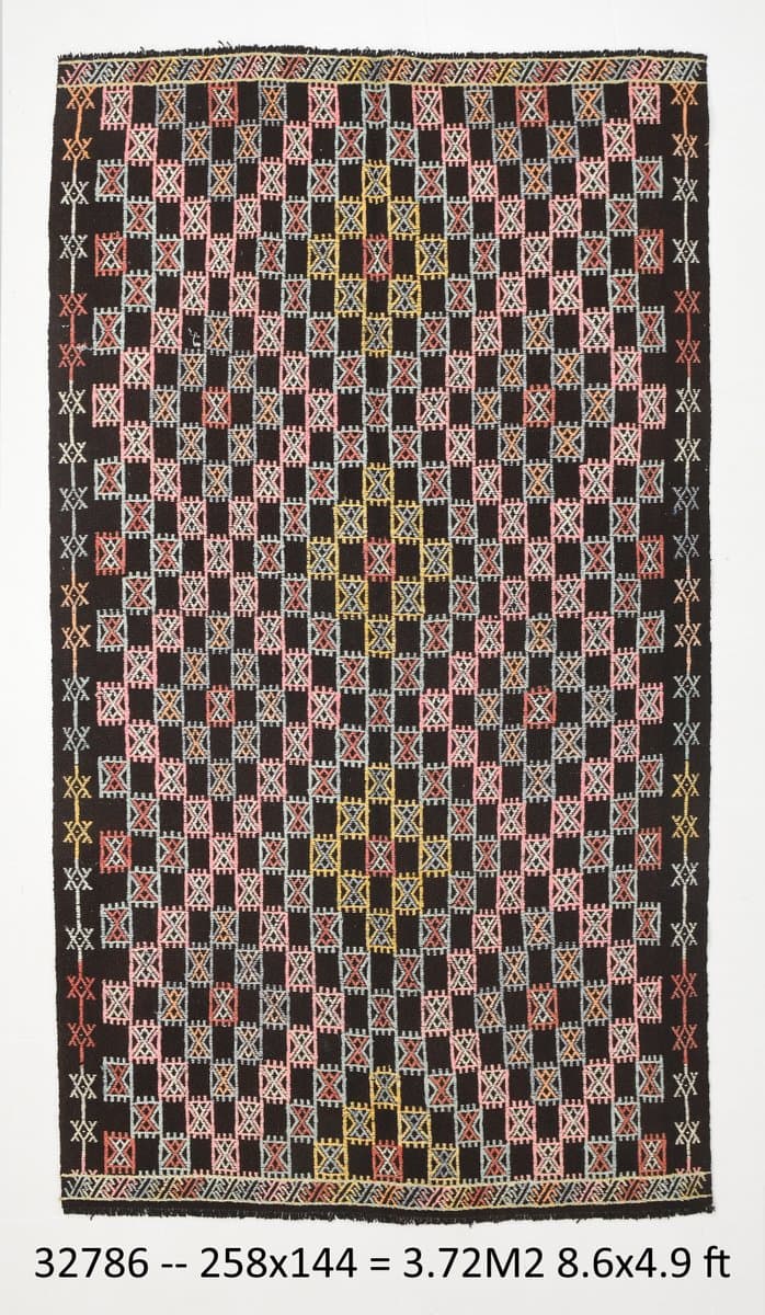 Kilim 144x258 cm, różowy, niebieski, wełna, Turcja, lata 60. - 219408