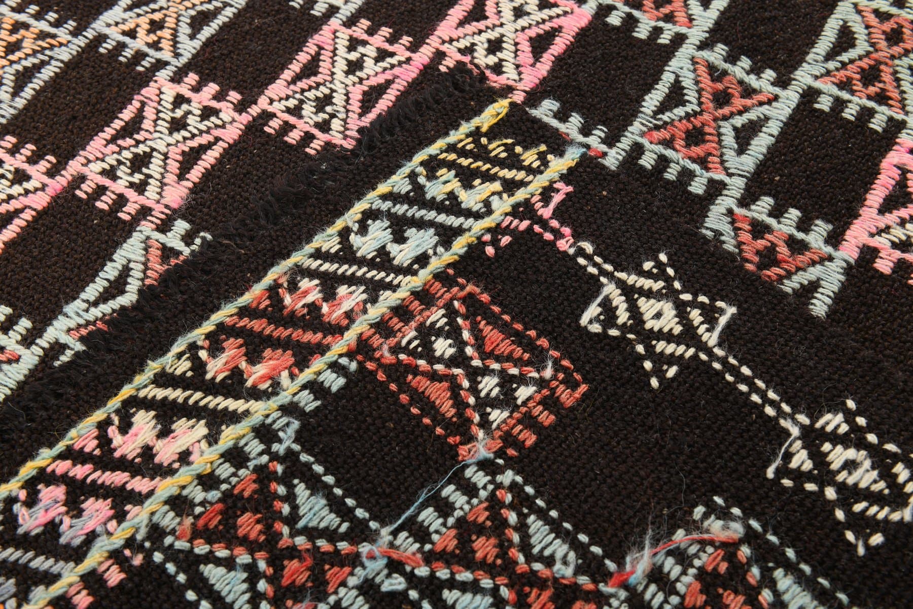 Kilim 144x258 cm, różowy, niebieski, wełna, Turcja, lata 60. - 219405