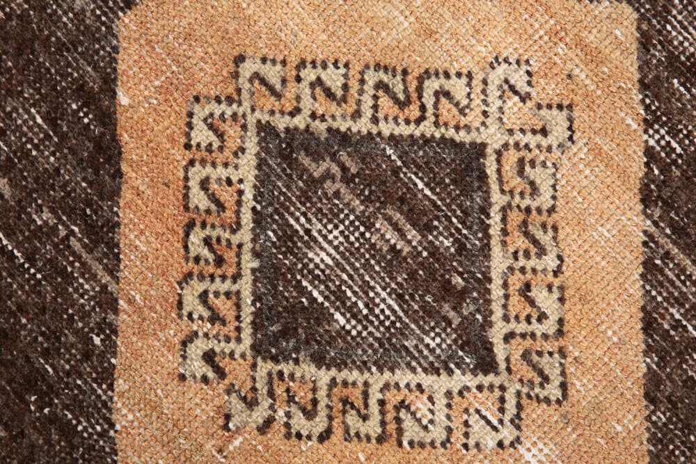 Chodnik 345x94 cm, brązowy, koralowy, wełna, Turcja, lata 60. - 219387