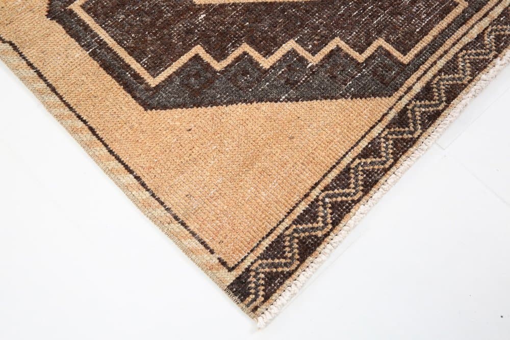 Chodnik 345x94 cm, brązowy, koralowy, wełna, Turcja, lata 60. - 219380