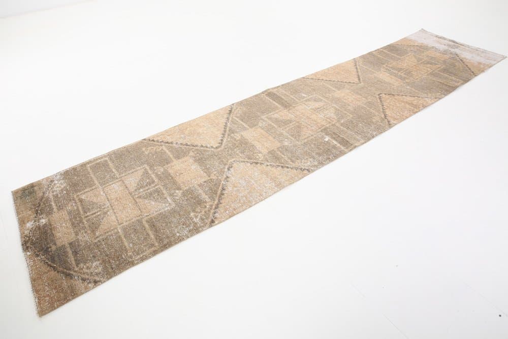 Runner Rug 410x92 cm, beige, wool, Turkey, 1960s. - 219376