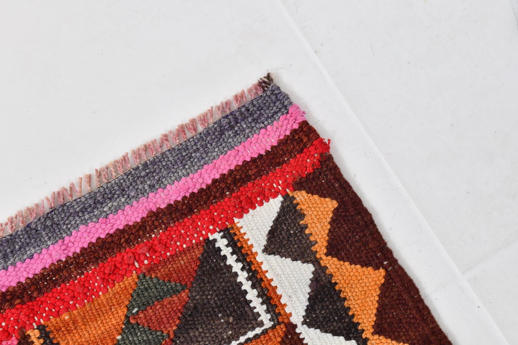 Kilim 309x95 cm, brązowy, karmazynowy, wełna, Turcja, lata 60. - 219354