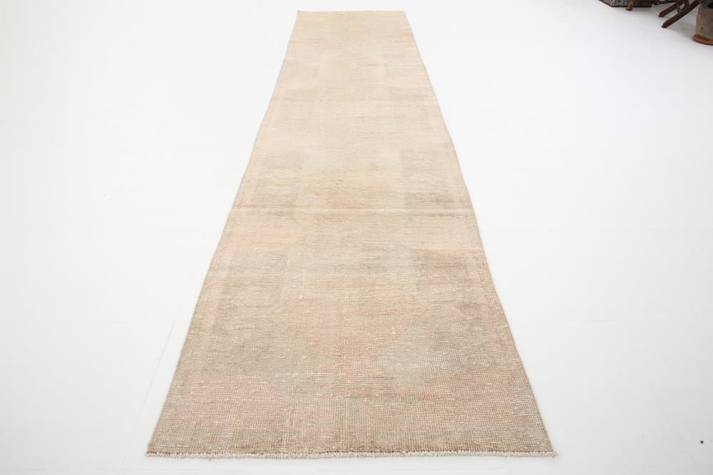 Runner Rug 374x89 cm, beige, wool, Turkey, 1960s - 219319