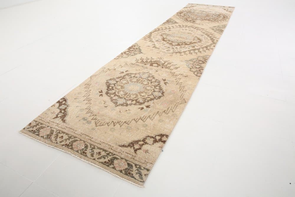 Runner Rug 379x90 cm, beige, wool, Turkey, 1960s. - 219284