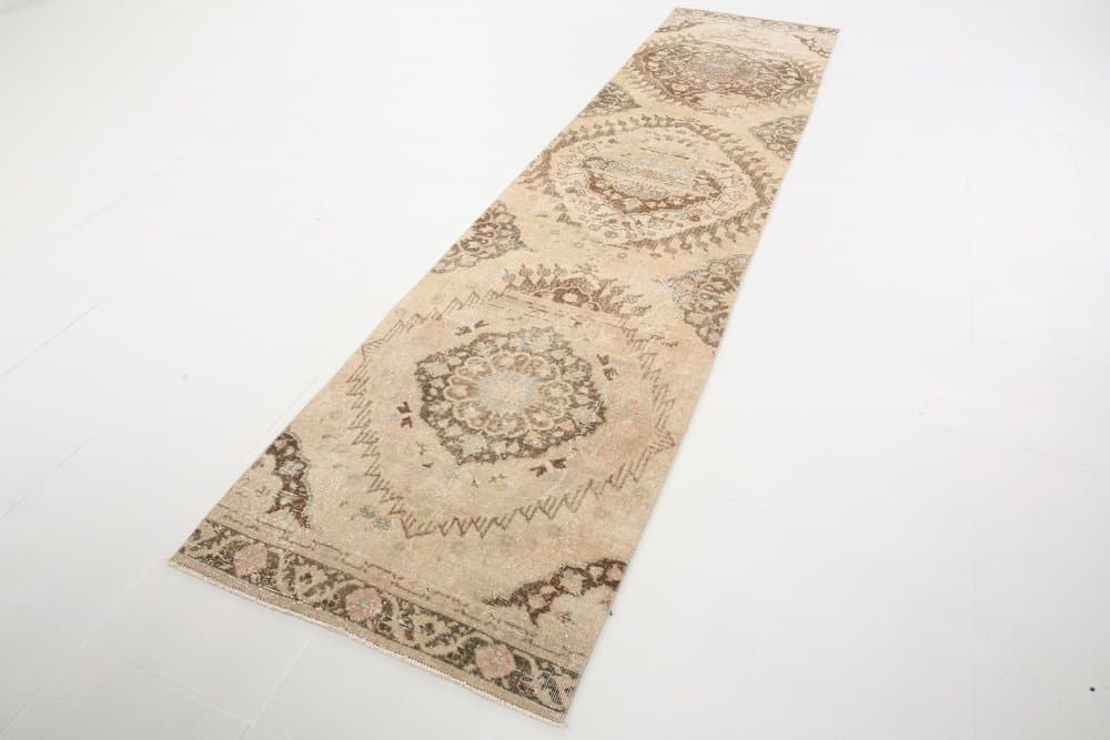 Runner Rug 379x90 cm, beige, wool, Turkey, 1960s. - 219283