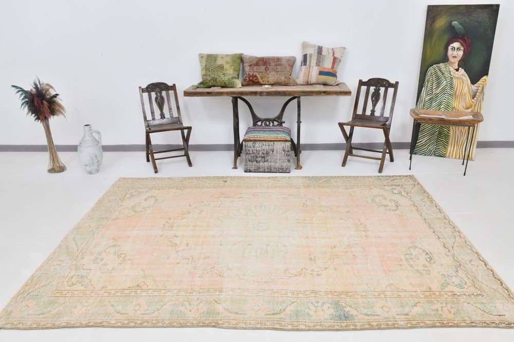 Dywan 288x195 cm, beżowy, zielony, wełna, Turcja, lata 70. - 219206