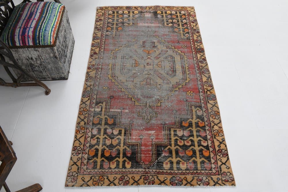 Dywan 179x100 cm, różowy, beżowy, wełna, Turcja, lata 60. - 219165