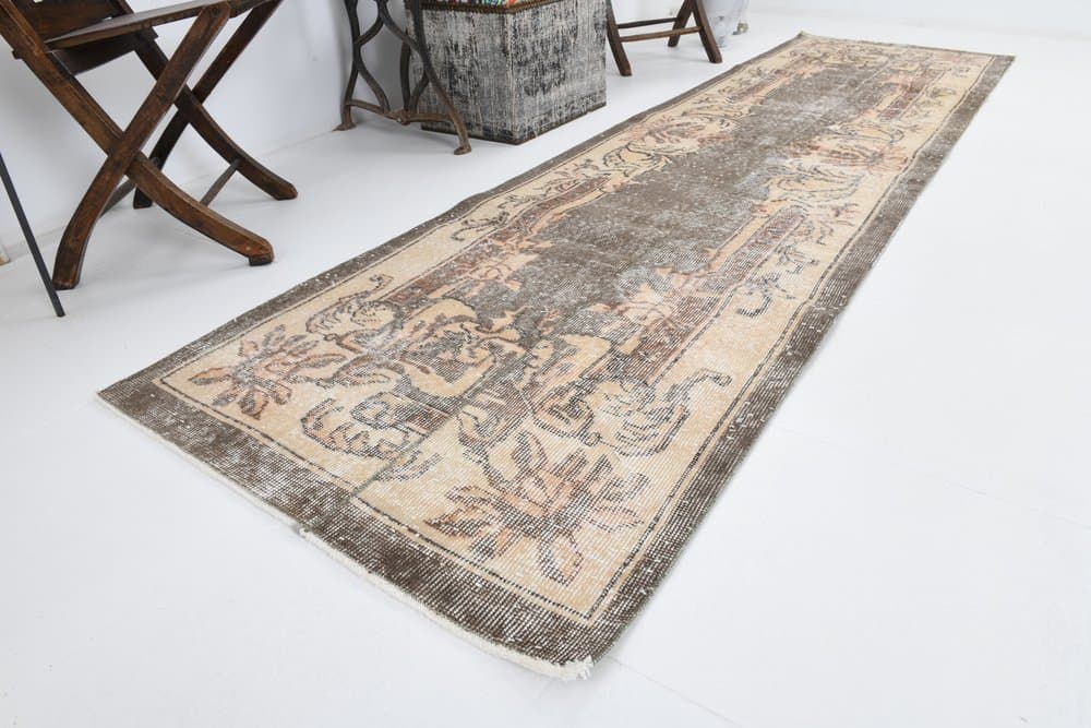 Runner Rug 84x306 cm, beige, wool, Turkey, 1970s - 219151