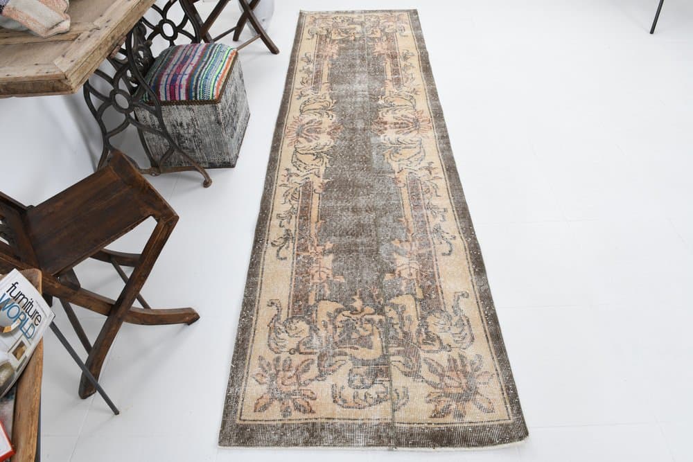 Runner Rug 84x306 cm, beige, wool, Turkey, 1970s - 219148