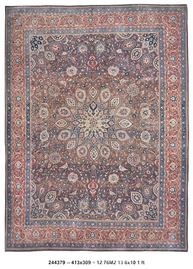 Dywan 413x309 cm, czerwony, wełna, Turcja, lata 60. - WYMIARY