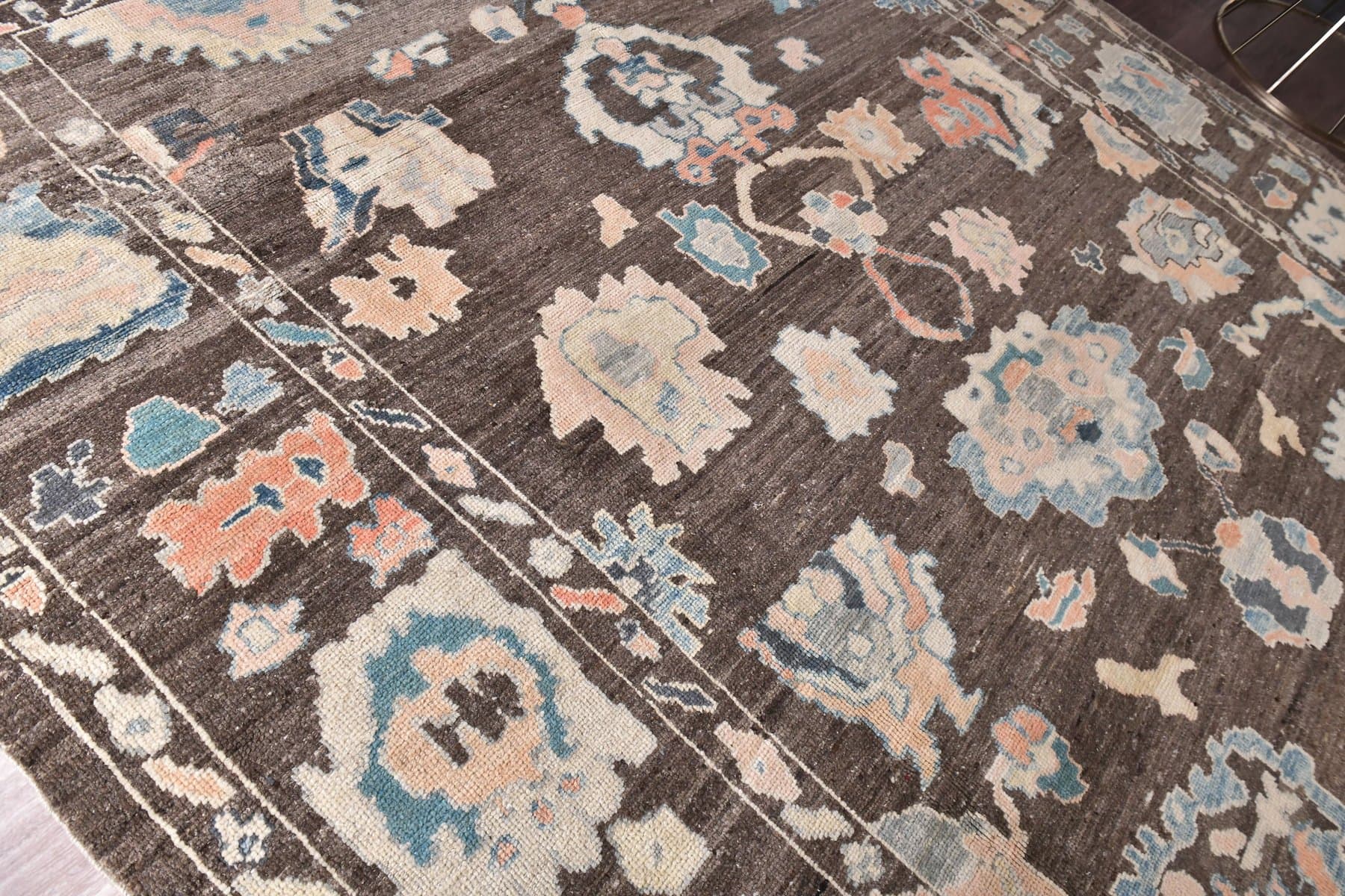 Oushak Rug 374x305 cm, brown, wool, Turkey, 1970s - 218946