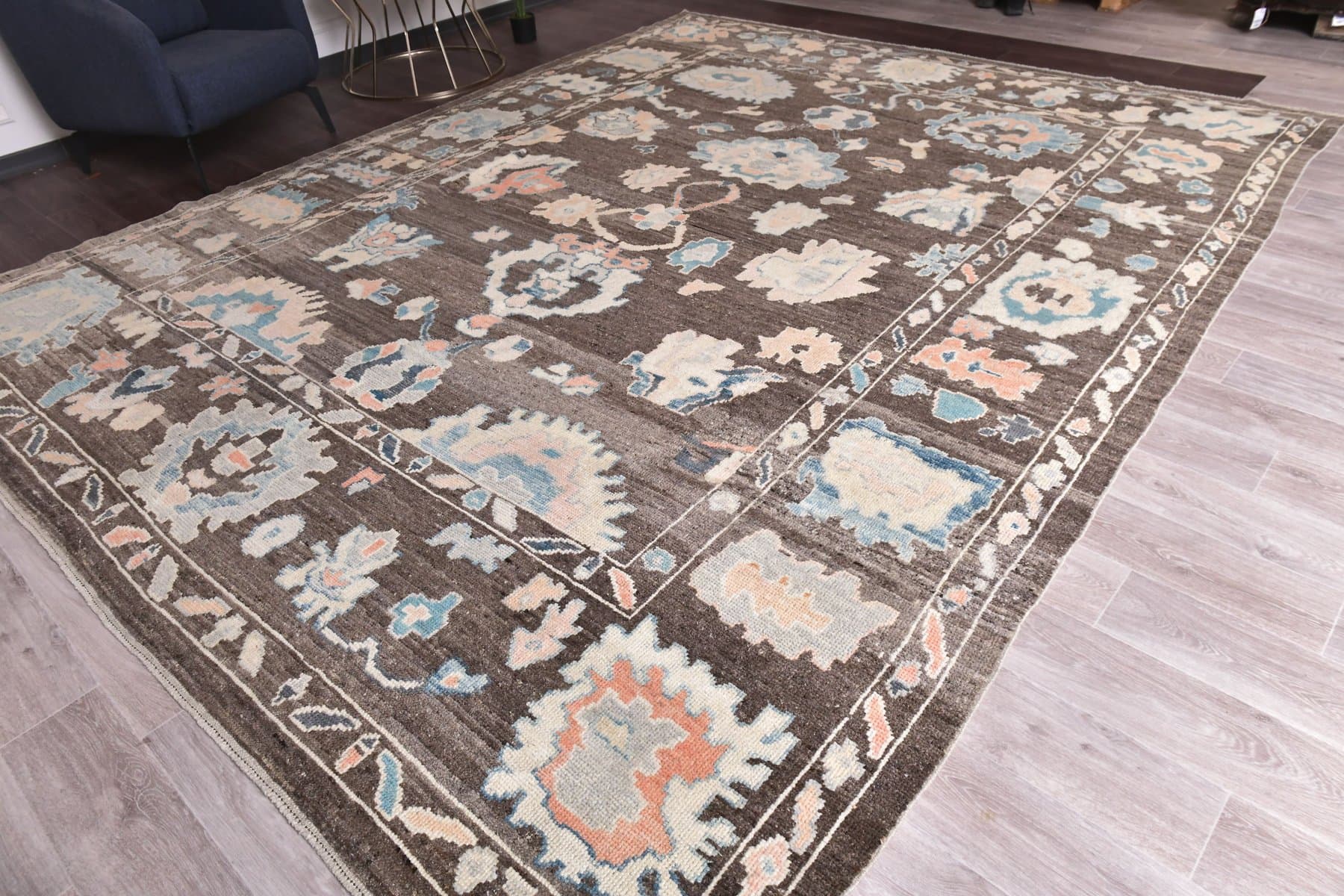 Oushak Rug 374x305 cm, brown, wool, Turkey, 1970s - 218937