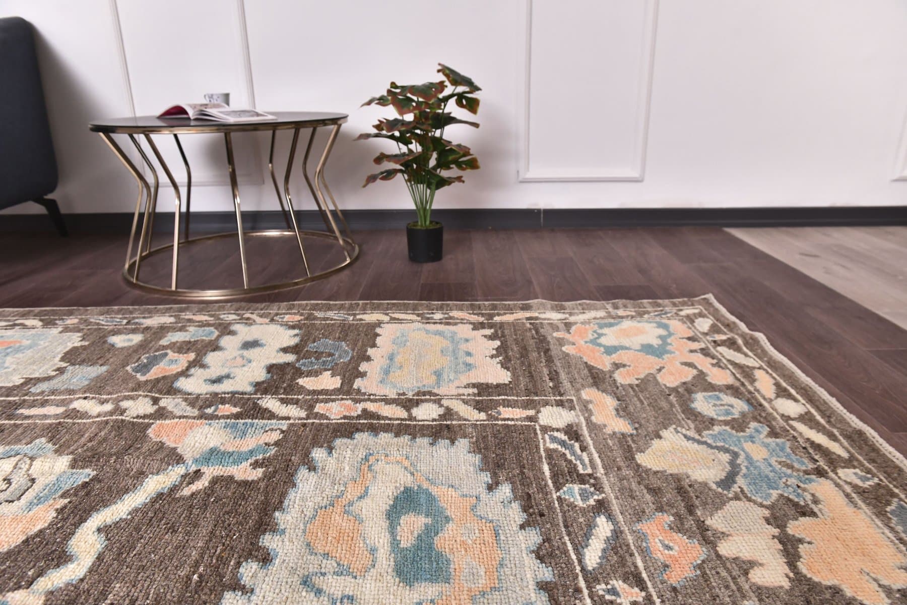 Oushak Rug 374x305 cm, brown, wool, Turkey, 1970s - 218942