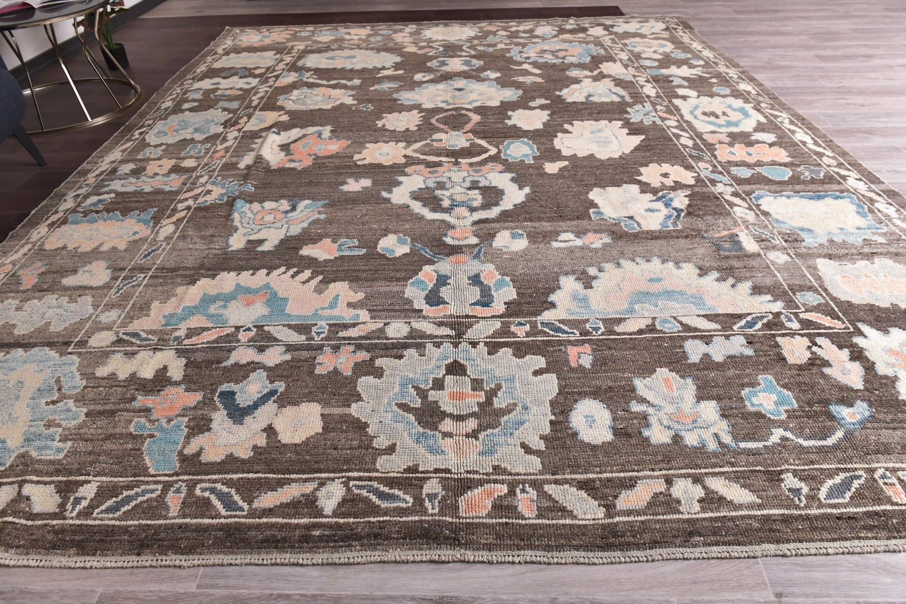 Oushak Rug 374x305 cm, brown, wool, Turkey, 1970s - 218945
