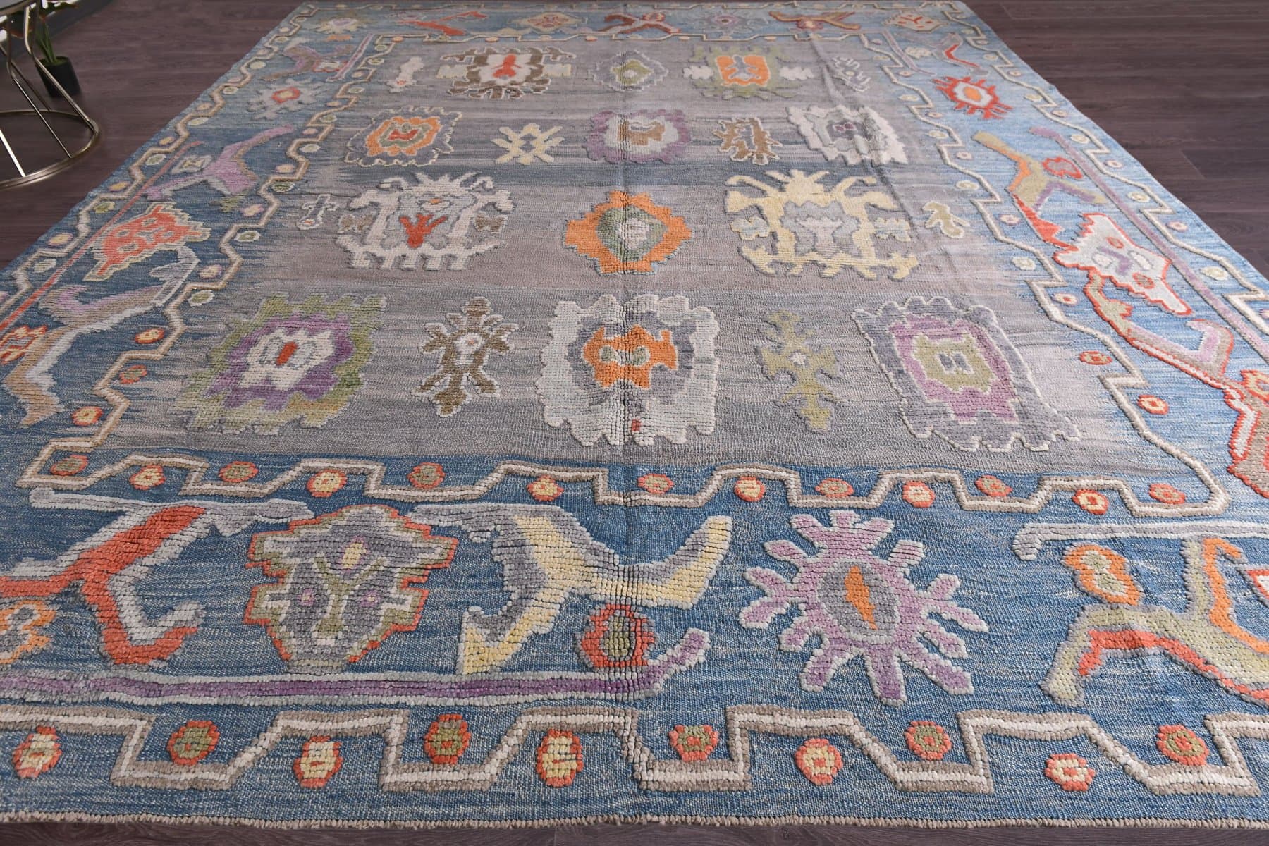 Dywan Oushak 423x321 cm, niebieski, wełna, Turcja, lata 70. - 218890