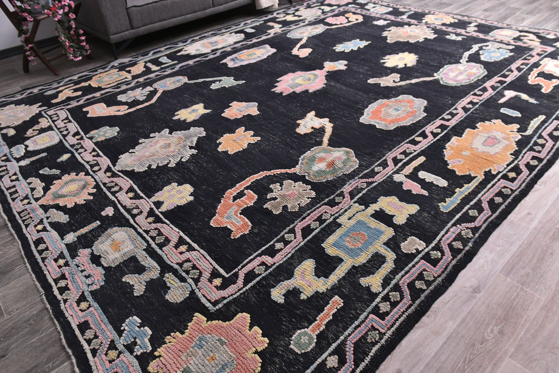 Dywan 425x330 cm, granatowy, wełna, Turcja, lata 70. - 218873