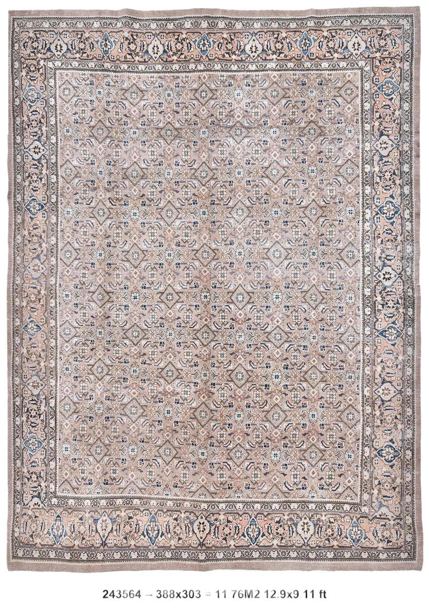 Dywan 388x303 cm, brązowy, wełna, Turcja, lata 70.