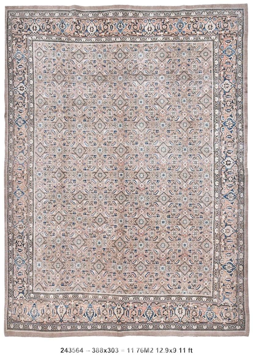 Dywan 388x303 cm, brązowy, wełna, Turcja, lata 70.