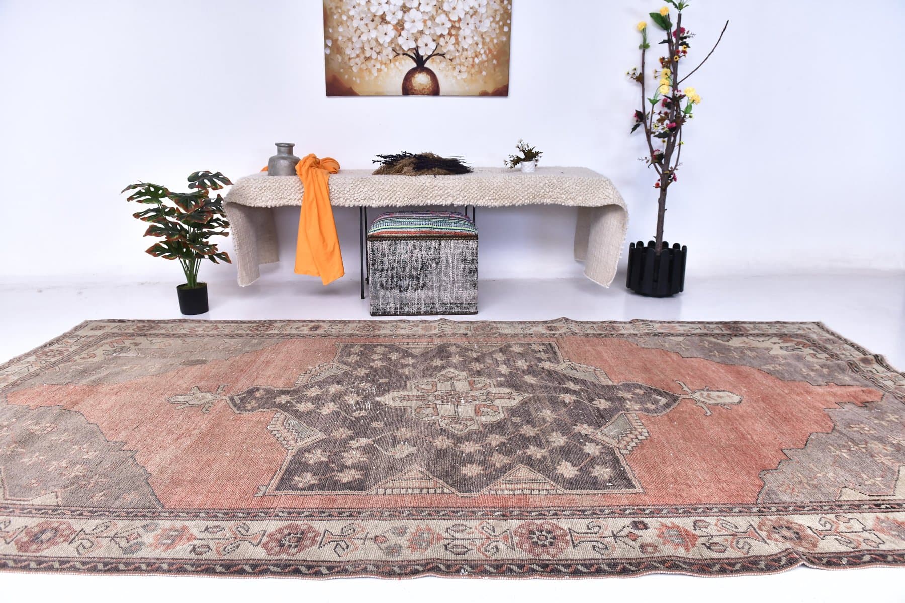 Dywan 301x150 cm, różowy, wełna, Turcja, lata 70. - 218790