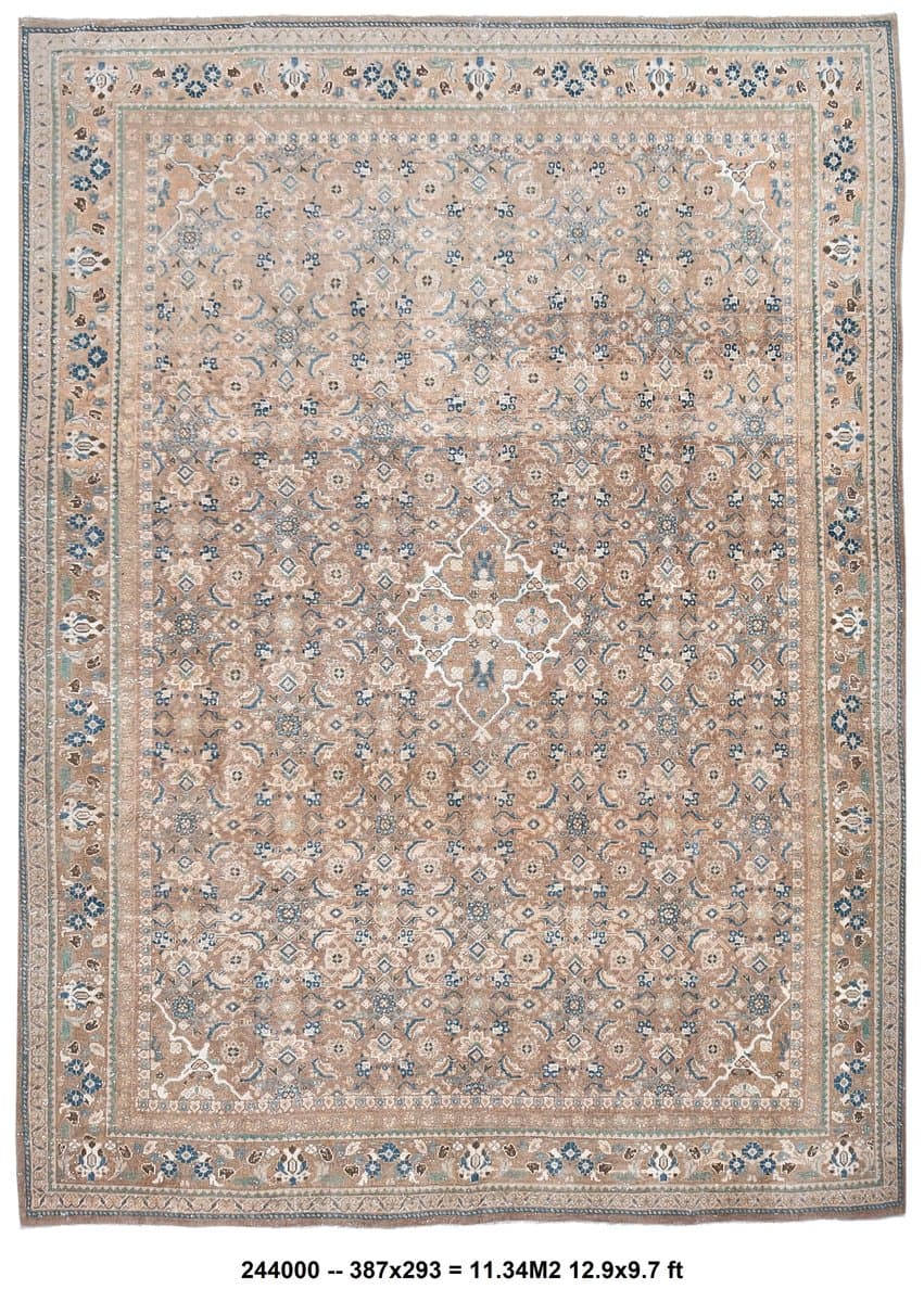 Rug 387x293 cm, beige, wool, Turkey, 1960s. - 218733