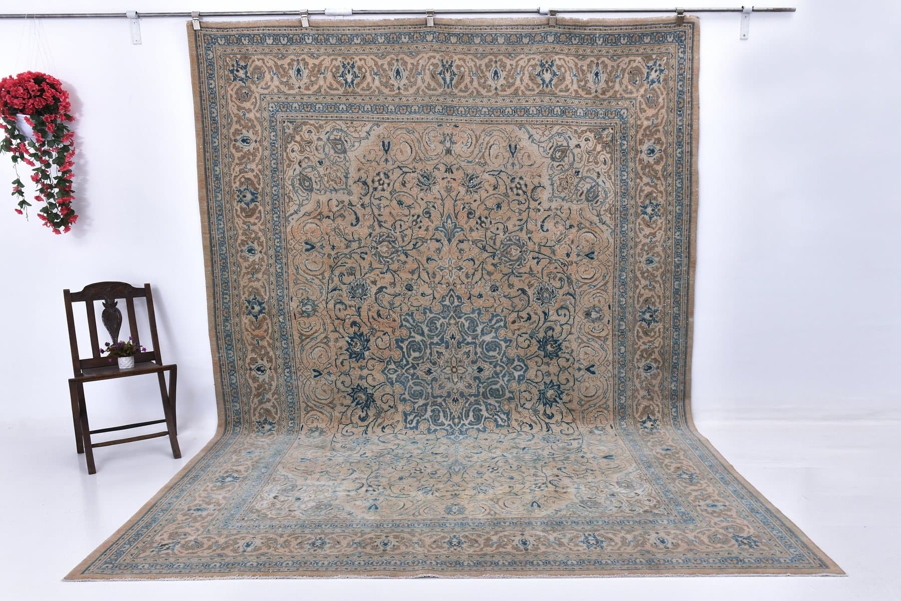 Dywan 367x262 cm, beżowy, niebieski, wełna, Turcja, lata 60. - 218722