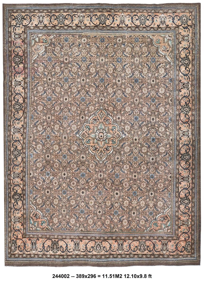 Dywan 389x296 cm, beżowy, brązowy, wełna, Turcja, lata 60. - 218639