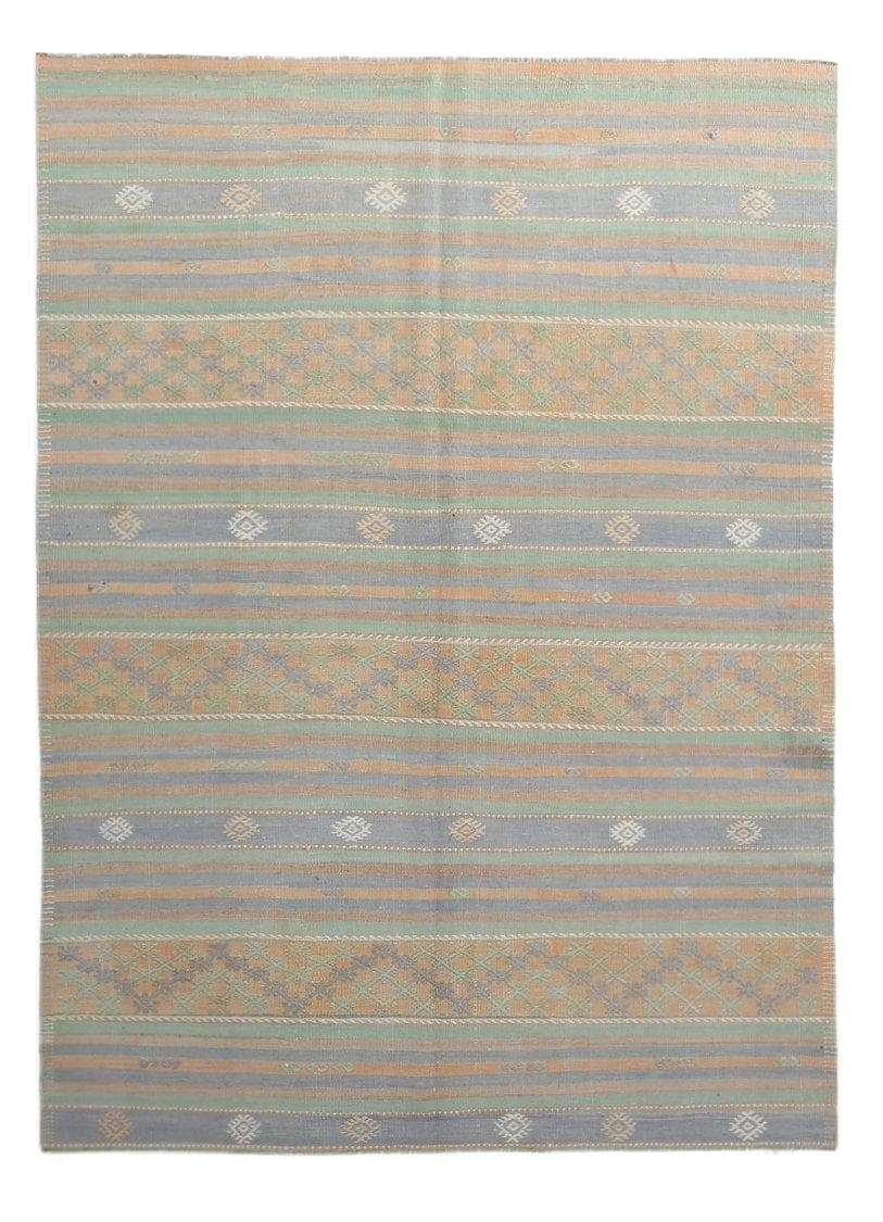 Kilim 242x173 cm, zielony, beżowy, wełna, Turcja, lata 60.