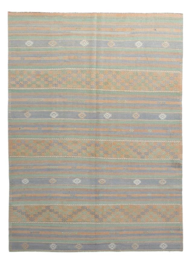 Kilim 242x173 cm, zielony, beżowy, wełna, Turcja, lata 60. - WYMIARY