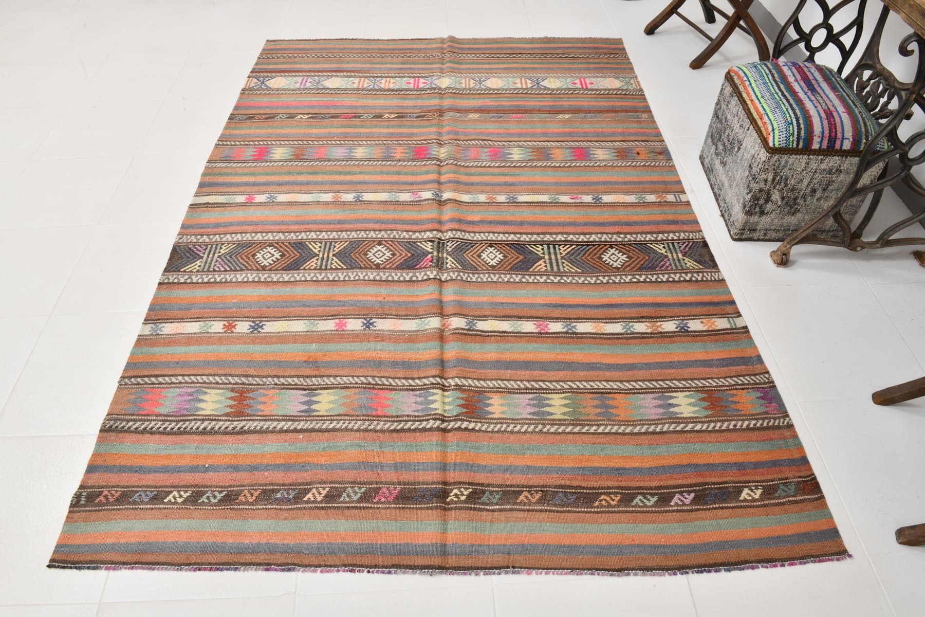 Kilim 170x245 cm, beżowy, wełna, Turcja, lata 60. - 218598