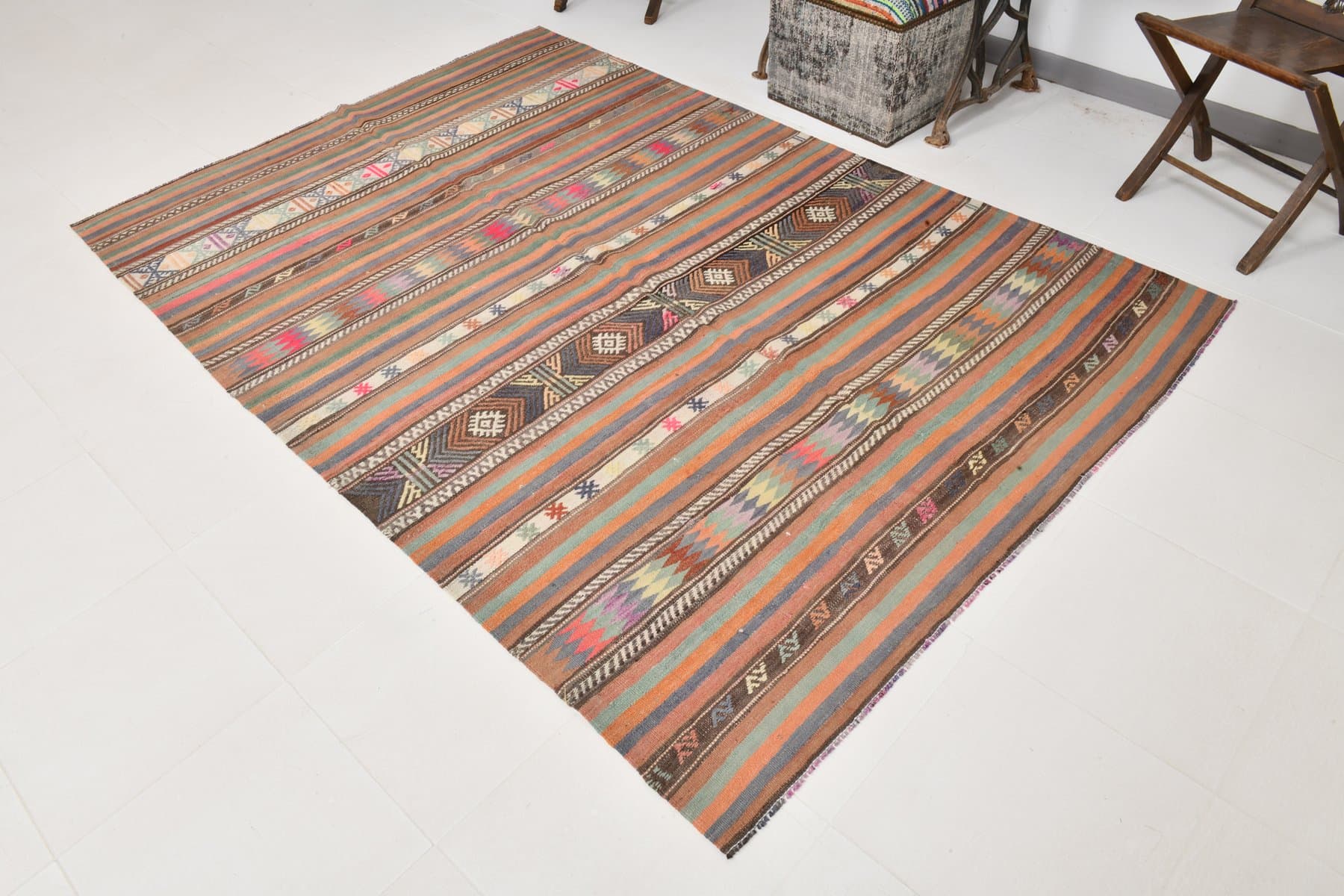 Kilim 170x245 cm, beżowy, wełna, Turcja, lata 60. - 218593