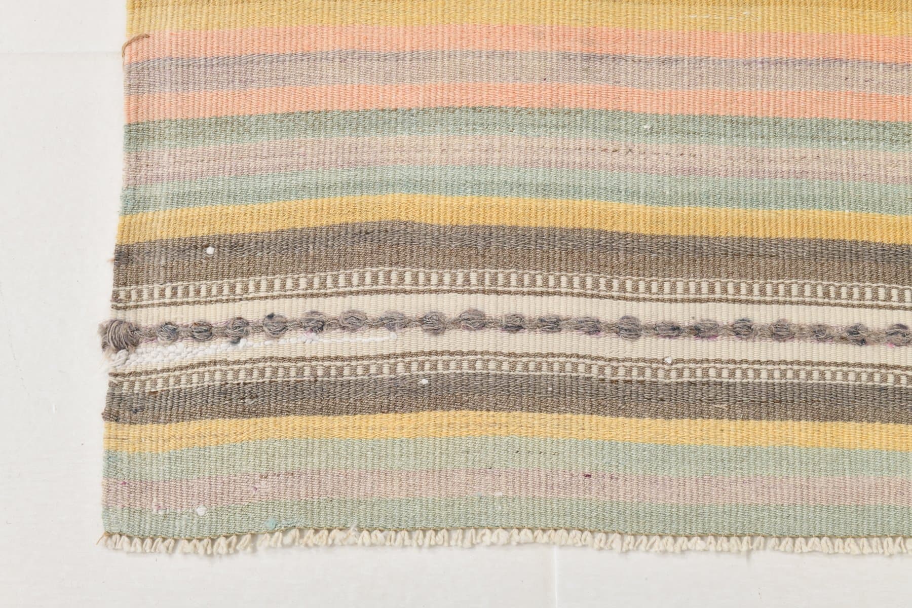 Kilim 314x92 cm, żółty, różowy, wełna, Turcja, lata 60. - 218590